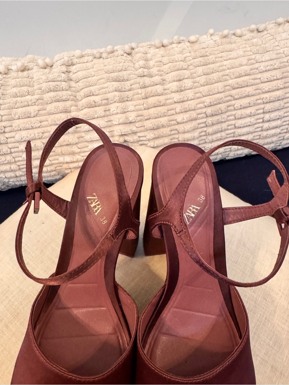 Zara Light Plum Satin Platform Block Heel Sandals - Picture 6 of 9